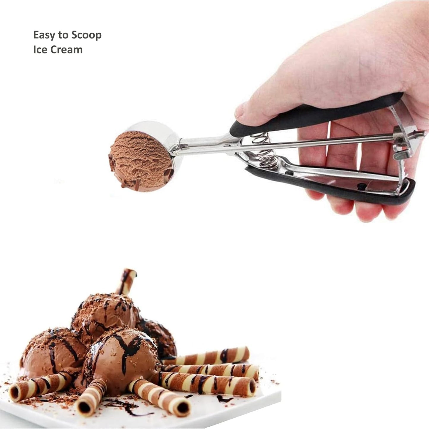 3-Pack Professional Stainless Steel Ice Cream Scoop Set ā #20 / #40 / #60 ā Soft Grip Handle with Trigger Release ā Multipurpose Portion Scoopers