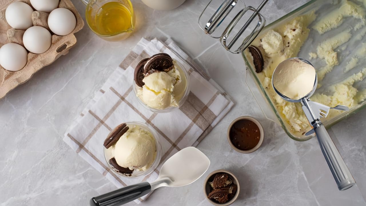2-Piece Stainless Steel Ice Cream Scoop & Spade Set – Spring Release Round Scoop + Wide Shovel with Anti-Slip Handles