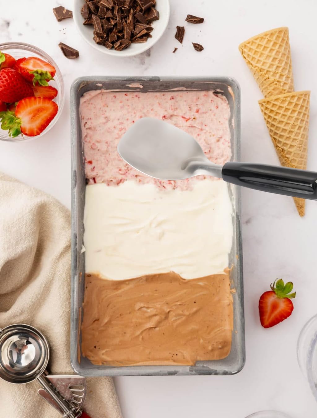 2-Piece Stainless Steel Ice Cream Scoop & Spade Set – Spring Release Round Scoop + Wide Shovel with Anti-Slip Handles