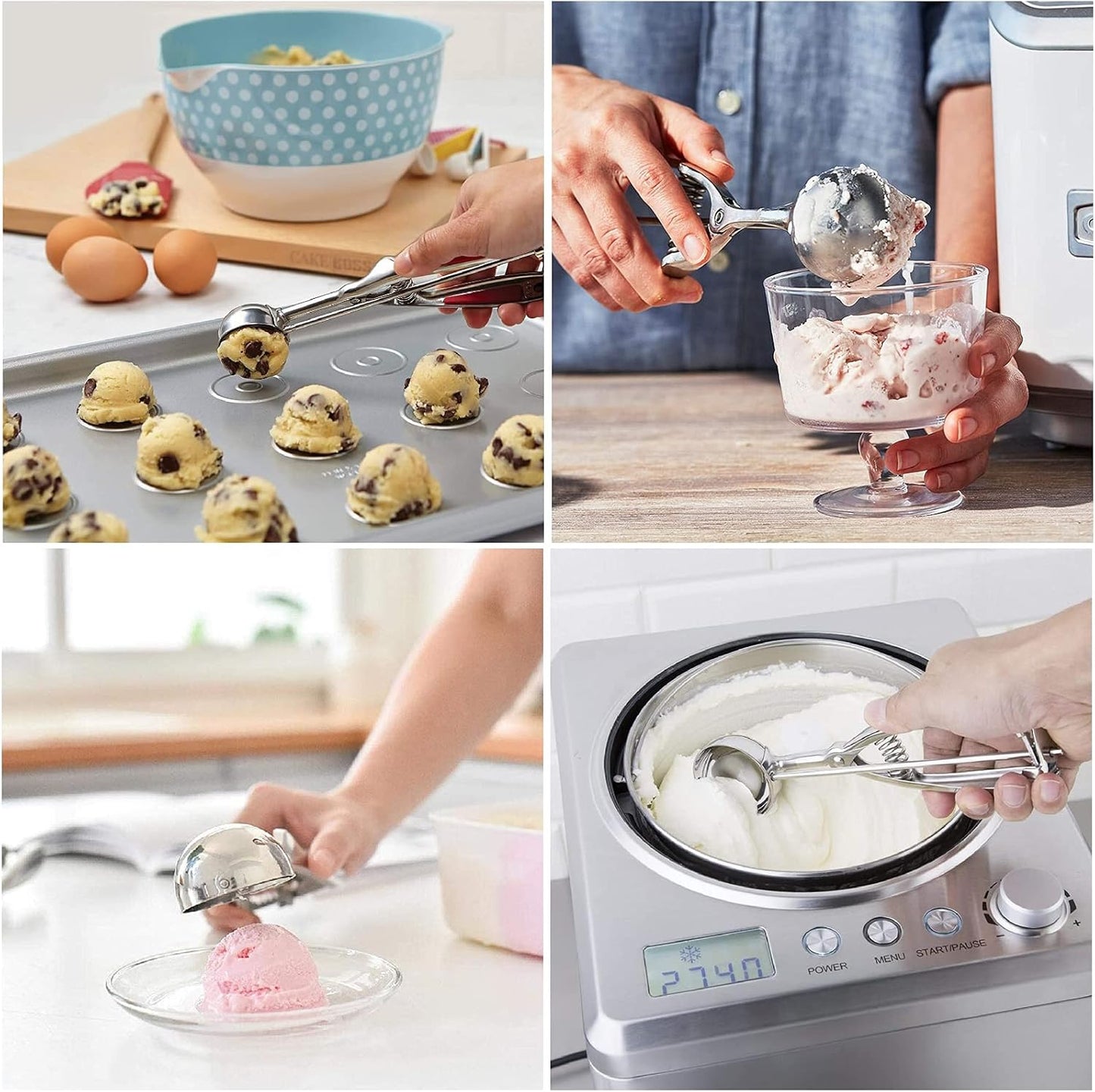 3-Piece Stainless Steel Ice Cream Scoop Set – Spring-Loaded Release, L/M/S Sizes for Multi-Purpose Dessert Portioning