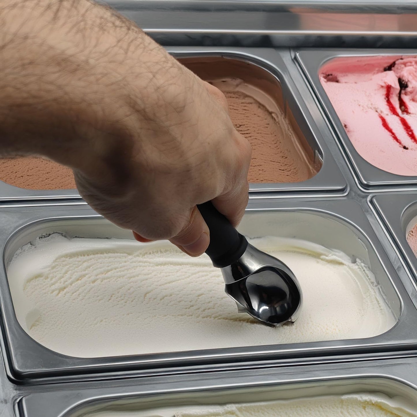 7-Inch Ice Cream Scoop with Ergonomic Anti-Slip Handle – Solid Aluminum Alloy Head – Spring-Free Design – Heavy Duty for Hard Frozen Desserts