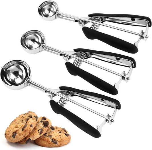 3-Pack Professional Stainless Steel Ice Cream Scoop Set – #20 / #40 / #60 – Soft Grip Handle with Trigger Release – Multipurpose Portion Scoopers